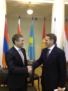 11 April 2013 The National Assembly Speaker, MA Nebojsa Stefanovic and the CSTO PA Chairman and Speaker of the State Duma, Sergei Evgenyevich Naryshkin